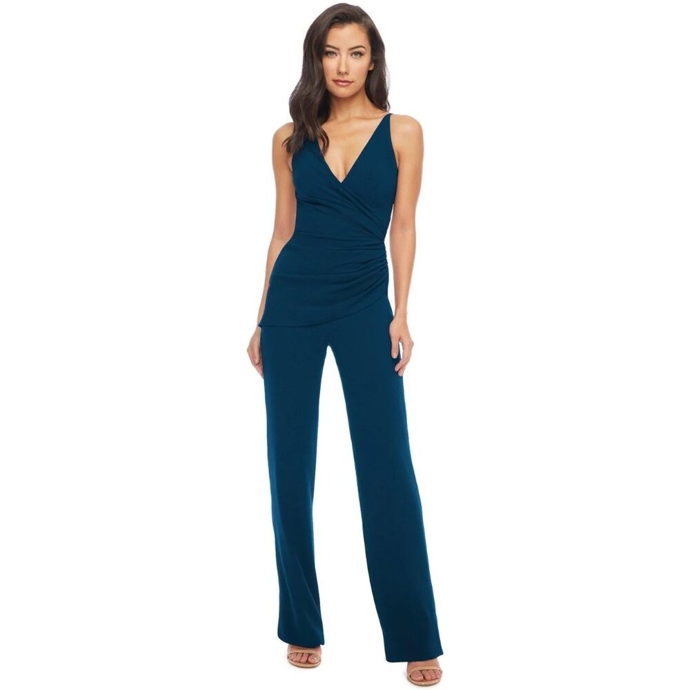 🆕 DRESS THE POPULATION Sam Ruched Jumpsuit Peacock Blue Large 10-12